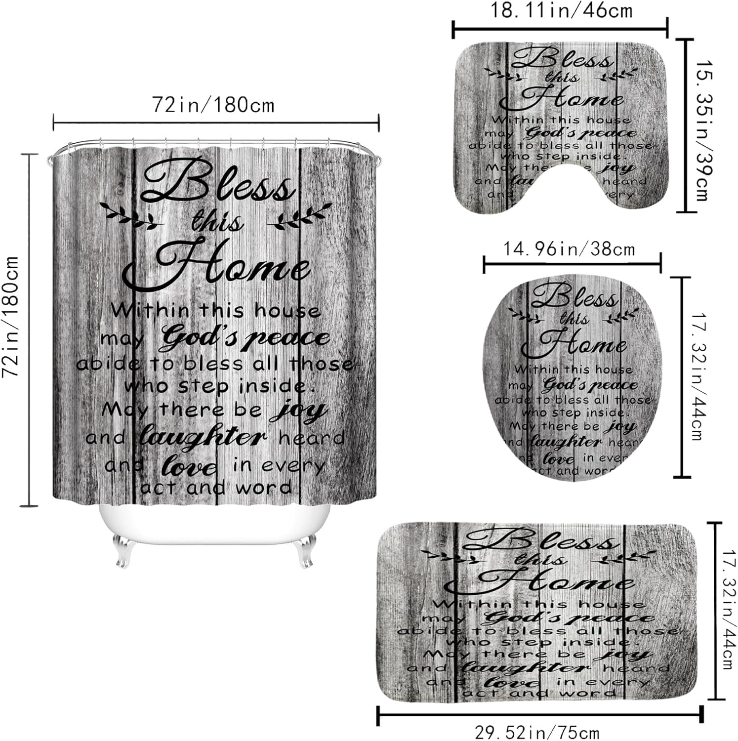 4 PCS White Bible Verse Shower Curtain Sets,Inspirational Quotes Bathroom Sets with Shower Curtain and Rugs and Accessories,Christian Bathroom Shower Curtains Decor with 12 Hooks,72 X 72Inches