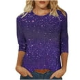 thumbnail image 2 of UPPADA Blouses Grande Taille pour Femmes Manches 3/4 Imprimé Floral Teinture T-Shirts Décontractés Tendance Col Rond Pull Confortable Hauts d'Été Mignons T-Shirts Manches 3/4 pour Femmes en Solde, 2 of 5