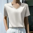 thumbnail image 2 of Diufon Women's Dressy Tops Stain Spring Summer Short Sleeve V Neck Shirts Trendy Comfy Basic Business Blouses, 2 of 3