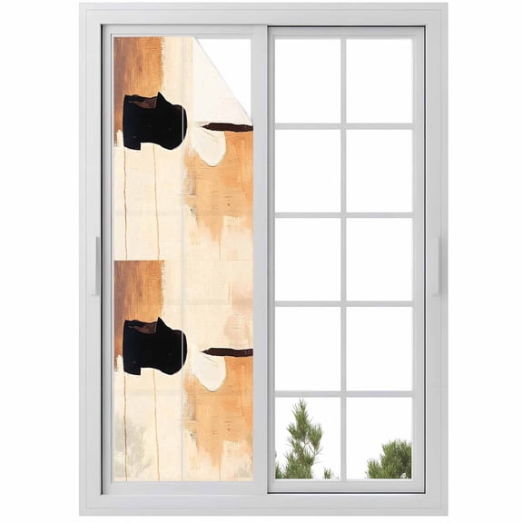 Beige Black Window Privacy Film Abstract Art Mottled Graffiti Color Block Modern Decorative Glass Window Film UV Blocking Static Cling Non-Adhesive Sticker Covering for Home Door 17.7 x 78.7 inches
