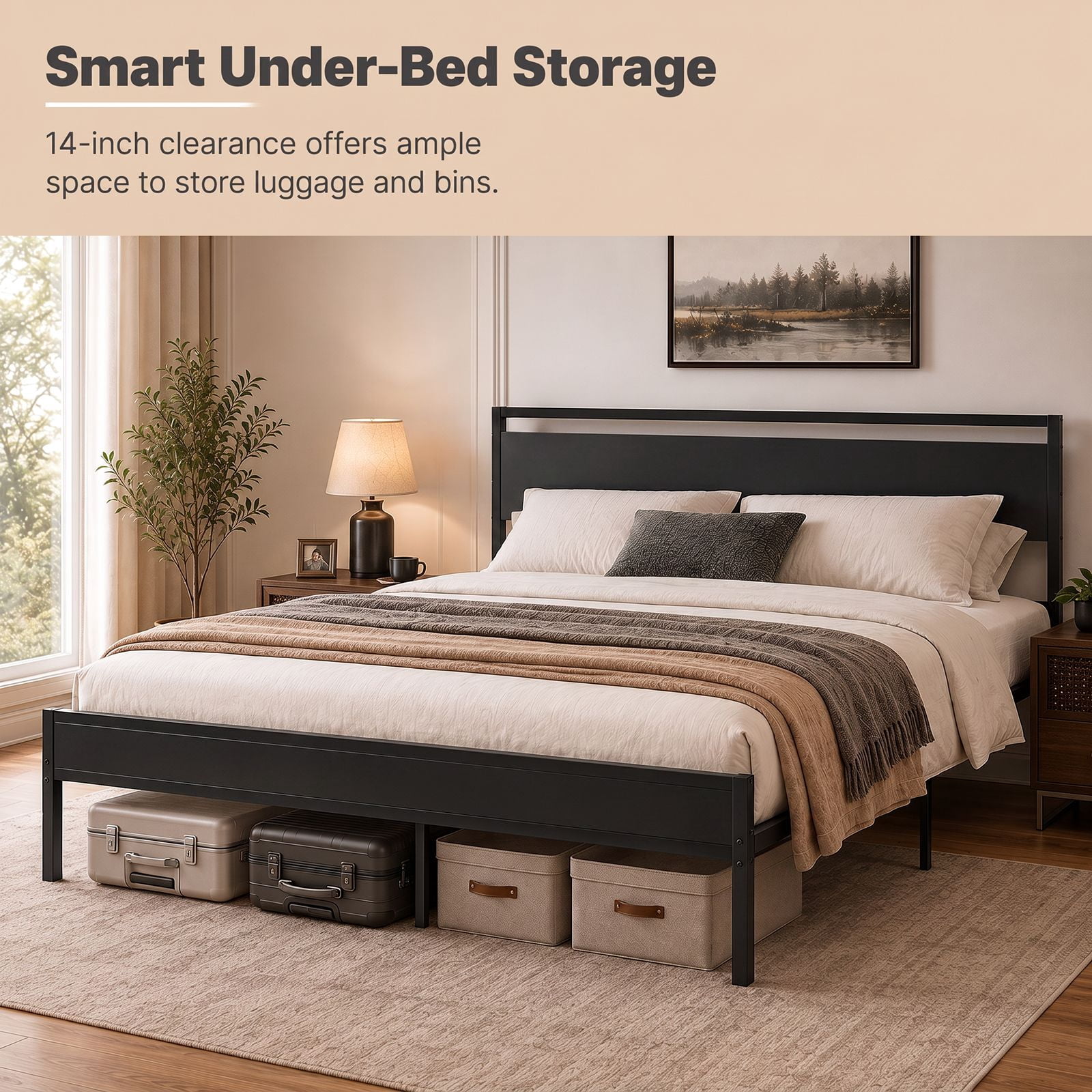 Alvantor Metal Platform Bed Frame, Mattress Foundation with Headboard and and Footboard, No Box Spring Needed Support, Noise Free, Easy Assembly