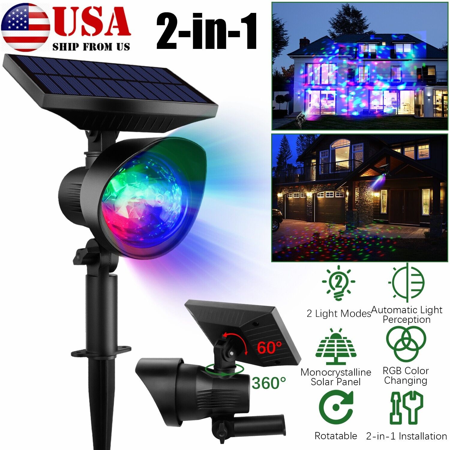 2in1 Outdoor Waterproof Solar Star Light Projector Garden DJ Party