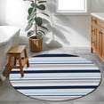 thumbnail image 3 of Round Area Rugs Collection 3 Ft, Navy Blue Gray Striped Non-Slip Residential Carpet, Farmhouse Stripes Modern Abstract Art Indoor Crawling Mats Doormat Runner Rugs Play Mat for Bedroom, 3 of 8