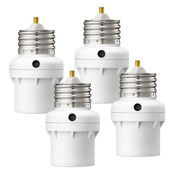 DEWENWILS Light Sensor Socket, E26/E27 Light Socket Adapter, 360° Sensor Rotation, Dusk to Dawn Light Bulb Sockets for Porch Light, Wall Light, Compatible with LED/INC/CFL/Halogen Bulbs, 4 Pack