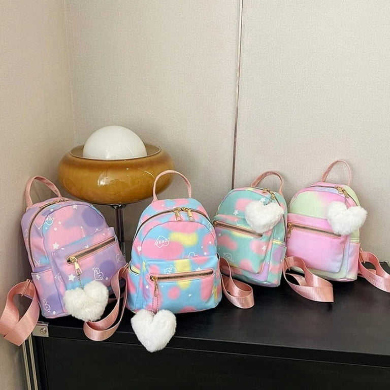 Mini Backpack Women Nylon Cute Small Shopper Handbags Multicolor Book Bags with Heart Pendant Girls Fashion Shoulder Bag Walmart