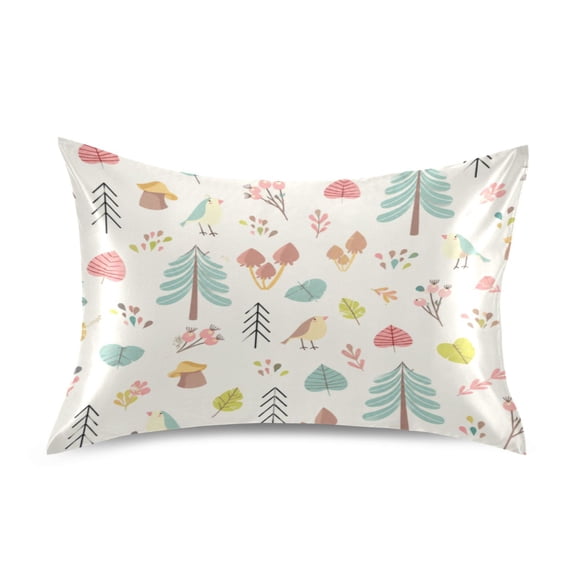 Satin Pillow Case Envelope Pillow Covers Standard Size Soft Pillow Cases for Bedroom, Wood Birds Printed