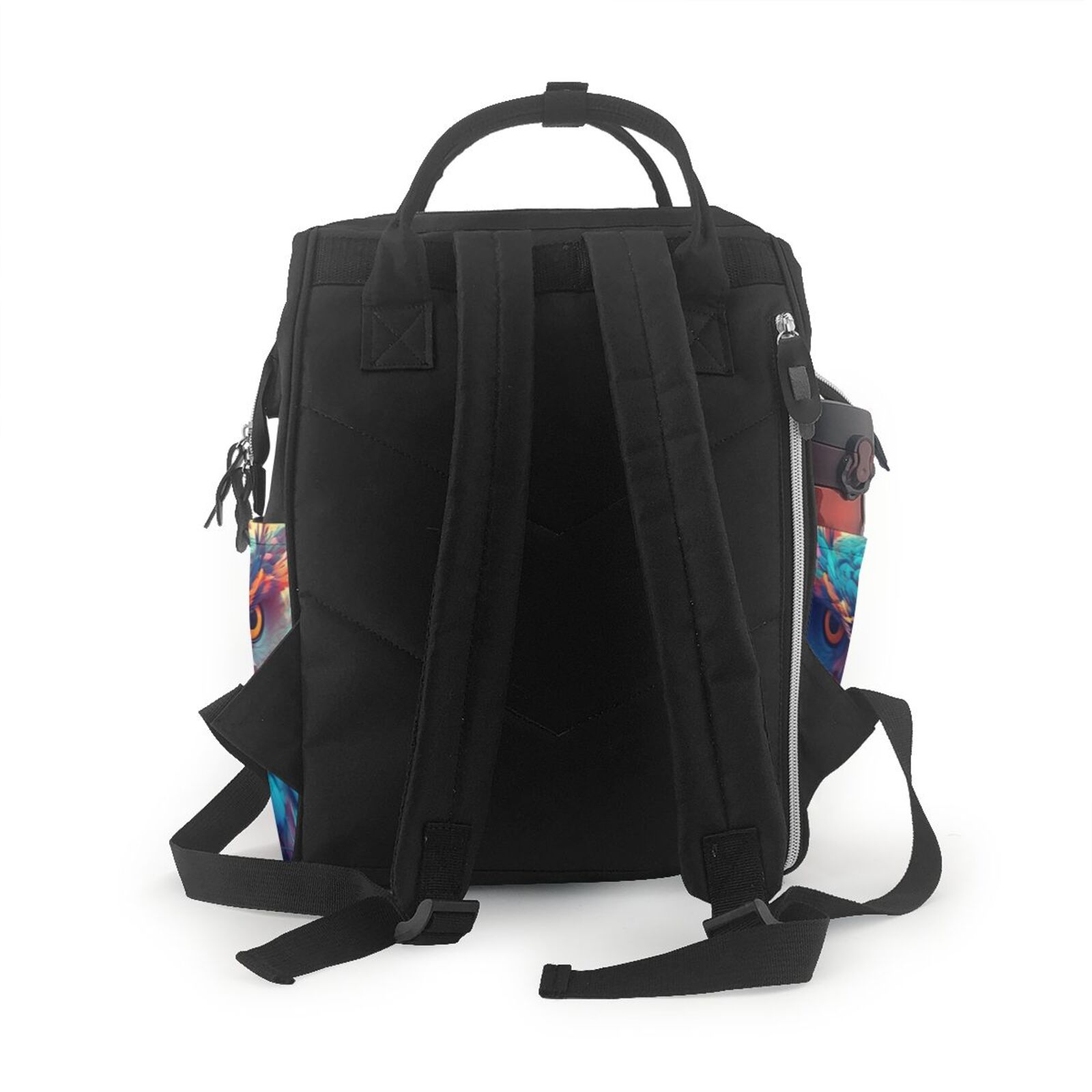 Fuzoiu Colorful Feather Owl Print Diaper Bag Backpack,Baby Essentials Travel Tote,Multi function Waterproof Diaper Bag, Travel Essentials Baby Bag - Unisex