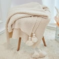 thumbnail image 3 of Throw Blanket, Knit Blanket With Tassels, Lightweight Decorative Throw Blanket Air Conditioning Blanket For Couch, Bed, Sofa, Beige 120x150cm, 3 of 8