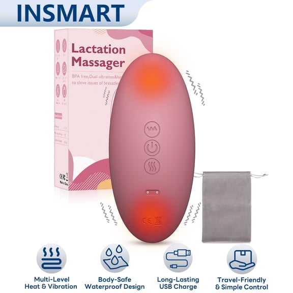 INSMART Lactation Massager,2-in-1 Warming Lactation Massager,10 Vibration Modes and 3 Heating Levels,Breast Massager Warming for Breastfeeding, Improve Milk Flow