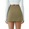 thumbnail image 4 of KDDYLITQ Womens Corduroy Skirt High Waisted Side Slit Skort a Line Bodycon Casual Shorts Fall Elegant Short Skirts Khaki M, 4 of 4