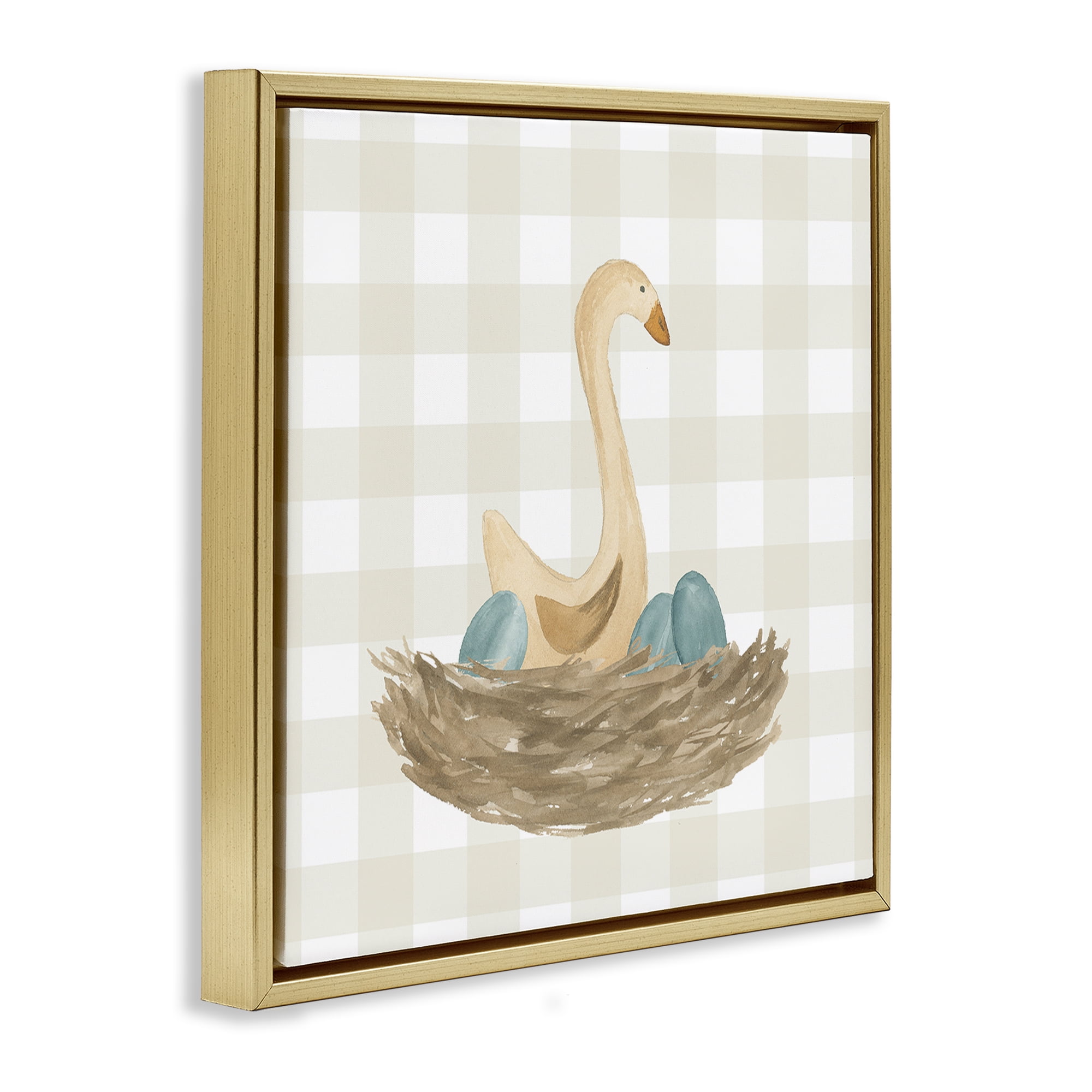 Stupell Industries Duck & Eggs Nest Animals Painting Gold Floater Framed Canvas Art Print Wall Art, 18 x 18