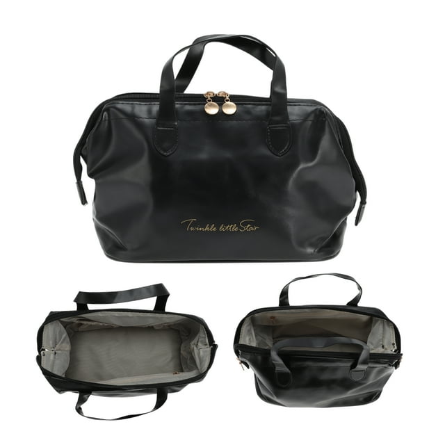 Neceser de Maquillaje Unique Bargains de Gran Capacidad, Neceser Cosmético de Viaje PU para Mujeres, Neceser Impermeable y Duradero con Múltiples Compartimentos Negro