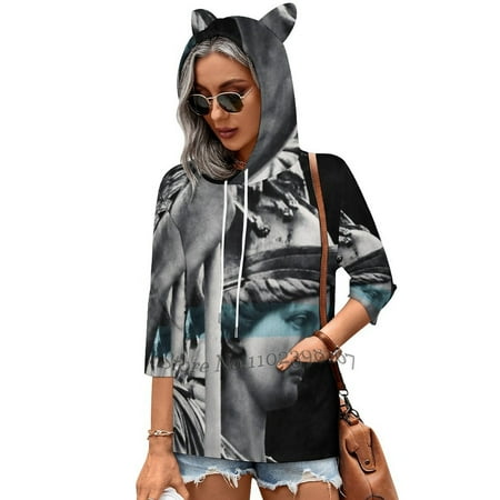Athena Ii Hoodie Sweatshirt Men/Women Drawstring Printed Pocket Hooded Sweatshirts Black And White Pop Art Street Art Cyan