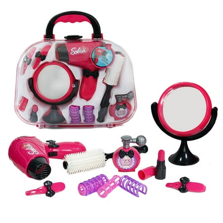 Pretend Play Cosmetic and Makeup Toy Pretend Play Dress-up Beauty Hair Salon Toy Set Kit for Little Girls &