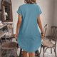 thumbnail image 5 of Vestido de Verano de Manga Corta para las Mujeres con Cuello en V Botón Delantero de Color Sólido Mini Vestido Casual, Mini Vestido de Manga Corta, 5 of 9