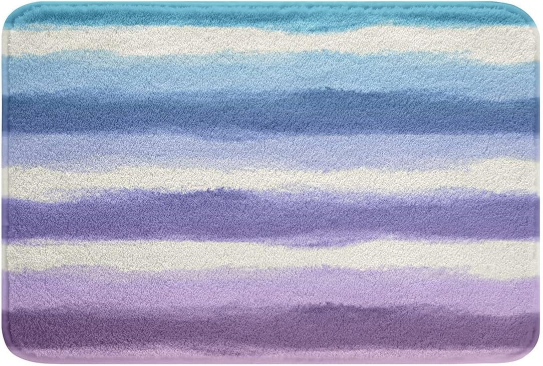 Dreamy Stripe Shaggy Absorbent Floor Mat Girly Stripe Style Non Slip Bath Mat for Purple Blue Streak Geometric Microfiber Bathroom Rugs Soft Room Decor Multicolor Gingham 16"x24"
