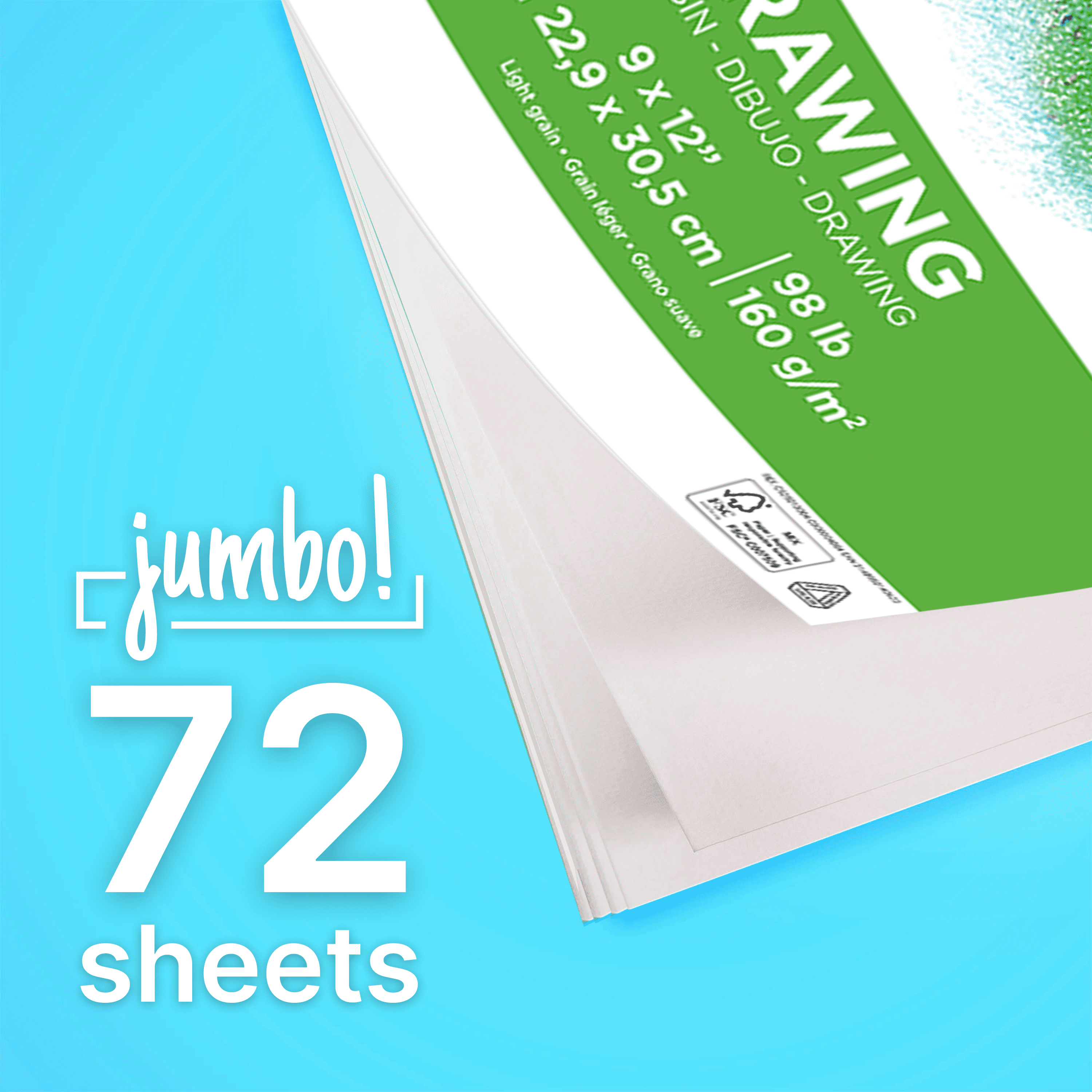 Canson Graduate Drawing Paper Jumbo Pad, 98lb/160gsm, 72 Sheets, White, 9x12 in, Art Students & Teens