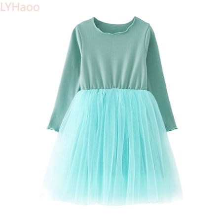 LYHaoo Toddler Girls Long Sleeve Holiday Party Festival Dress Dance Party Dresses Clothes，Girls Basic Dresses Sizes 18-24 Months Blue