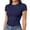 499#Dark Blue, variant on Women's Crew Neck Short Sleeve Fitted Shirts Basic Stretchy T-Shirt Summer Workout Casual Tops Sky Blue M
