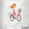 thumbnail image 1 of Flower Tapestry, Happy Little Girl with Bunch of Flowers Riding a Bike Cheerful Activity, Fabric Wall Hanging Decor for Bedroom Living Room Dorm, 5 Sizes, Multicolor, by Ambesonne, 1 of 1