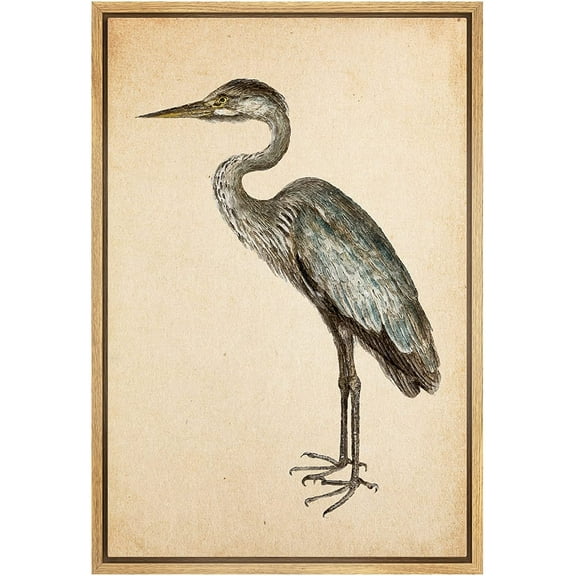 wall26 Framed Canvas Print Wall Art Vintage Retro Duotone Swamp Crane Bird Nature Wilderness Illustrations Modern Art Decorative Rustic Relax/Calm for Living Room, Bedroom, Office - 16"x24"
