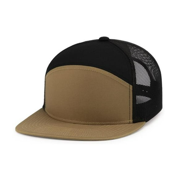 Pacific Headwear P787.01V.OS 6-Panel Arch Trucker Snapback Cap, Buck & Black - One Size