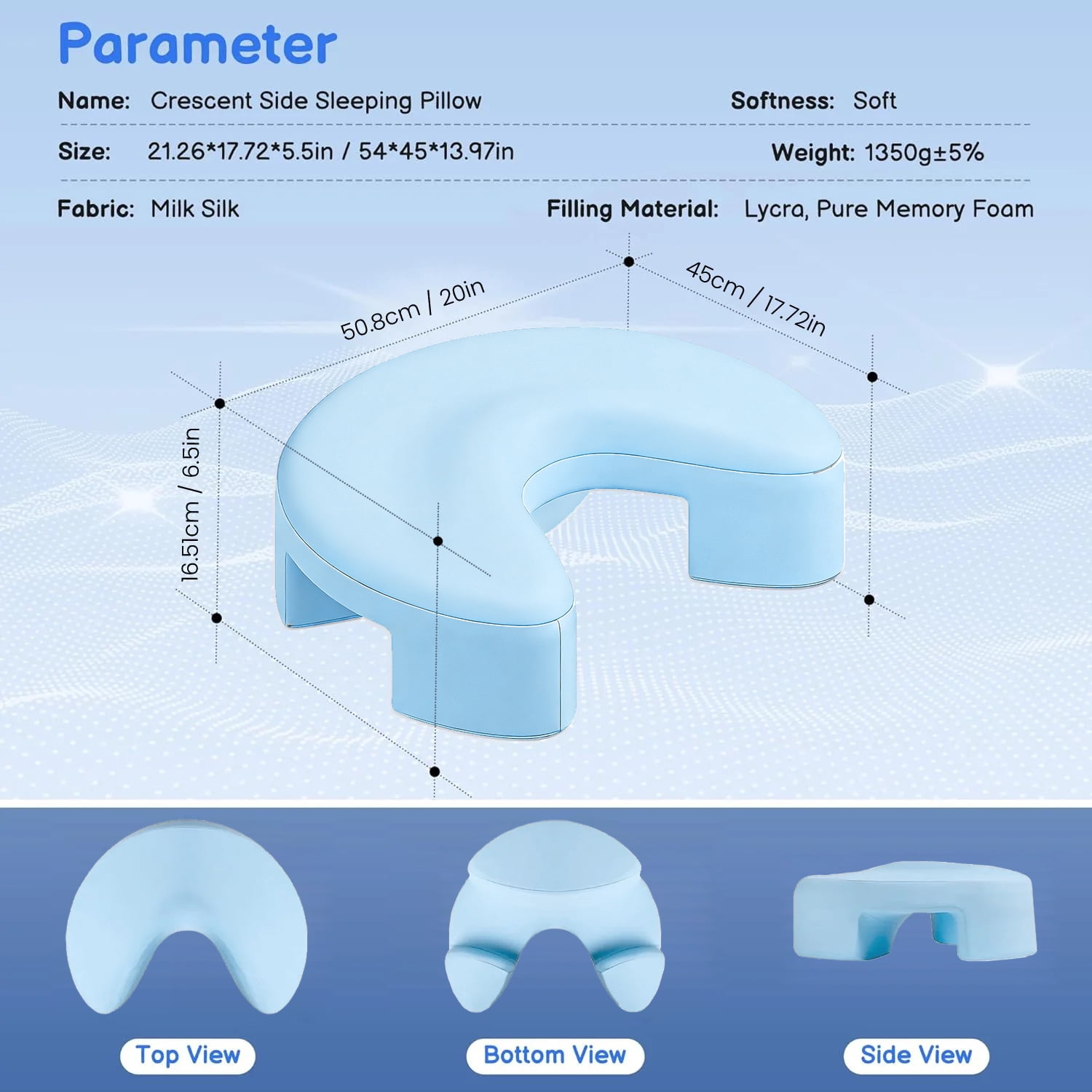 COOKCOK Side Sleeper Pillow for Adults, Ergonomic Memory Foam Pillow with Arm Hole for Neck and Shoulder Pain, Shoulder Pillow for Side Sleepers, Blue