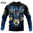 thumbnail image 3 of Sudadera con capucha y sudadera unisex con estampado 3D completo de águila/cuervo y tatuaje Vegvisir en rojo, con cremallera y chándales casuales, 3 of 5
