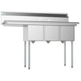 thumbnail image 4 of 3 Compartment 55" Stainless Steel Commercial Kitchen Sink with Large Drainboard - Bowl Size 12" x 16" x 10", 4 of 9