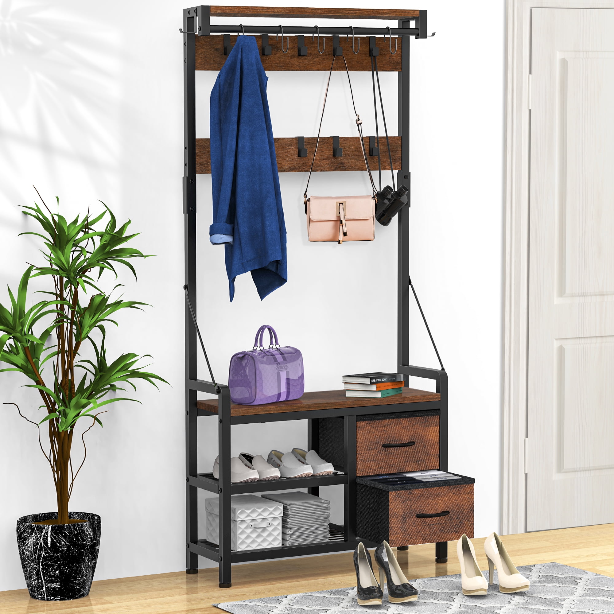 4-in-1 Entryway Hall Tree with Side Storage Shelves 17 Stories