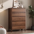 thumbnail image 4 of FURNIWAY Walnut 5 Drawer Dresser for Bedroom, Modern Tall Dresser with Hidden Handles, Space-Saving Wooden Drawer Organizer, Living Room, or Hallway, Vertical Storage Chest of Drawers, 4 of 9