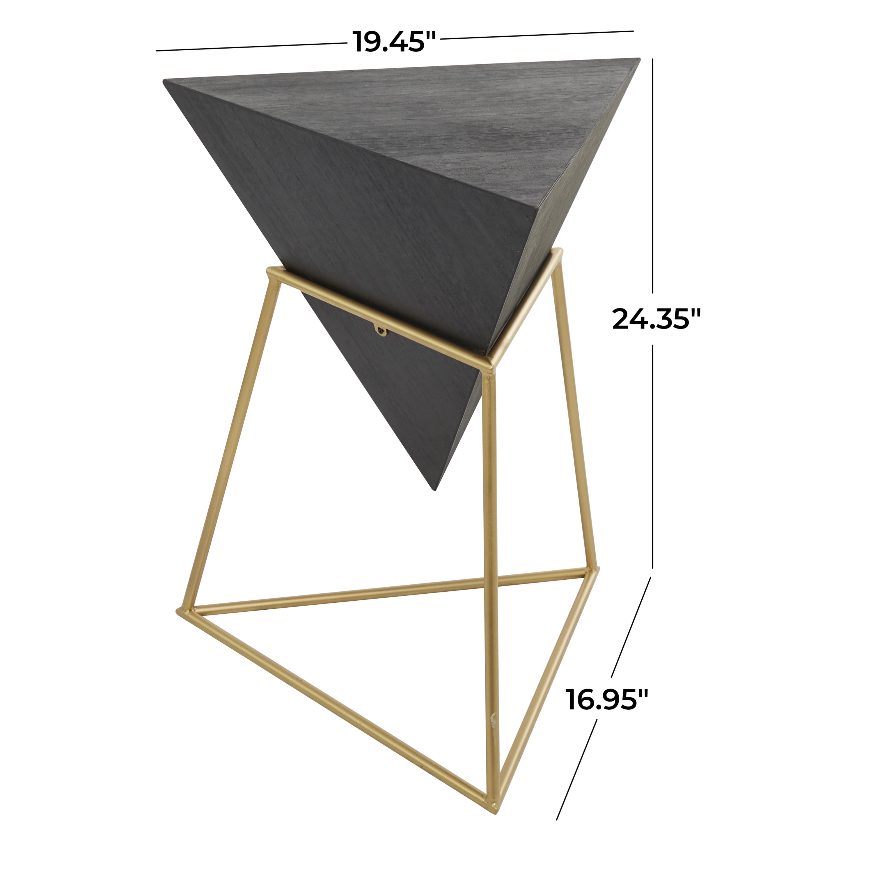 DecMode 19" x 24" Black Wood Inverted Pyramid Geometric Accent Table with Gold Metal Stand, 1-Piece
