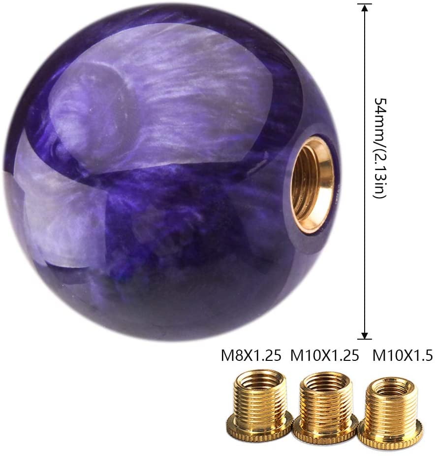 Purple Ruien Marble Style Round Ball Gear Shift Knob with Adapters fit for Manual and Most Automatic 5-Speed 6-Speed Cars 