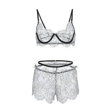 

Mackneog Plus Size Underwear Women Lingerie Eyelash Lace Underwear Sleepwear G-string Pajamas Shorts Bra Polyester Lace Thong Plus Size Panties