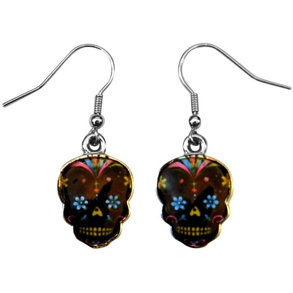 Day Of The Dead Sugar Skull Earrings - Assorted Colors (Black Skulls)
