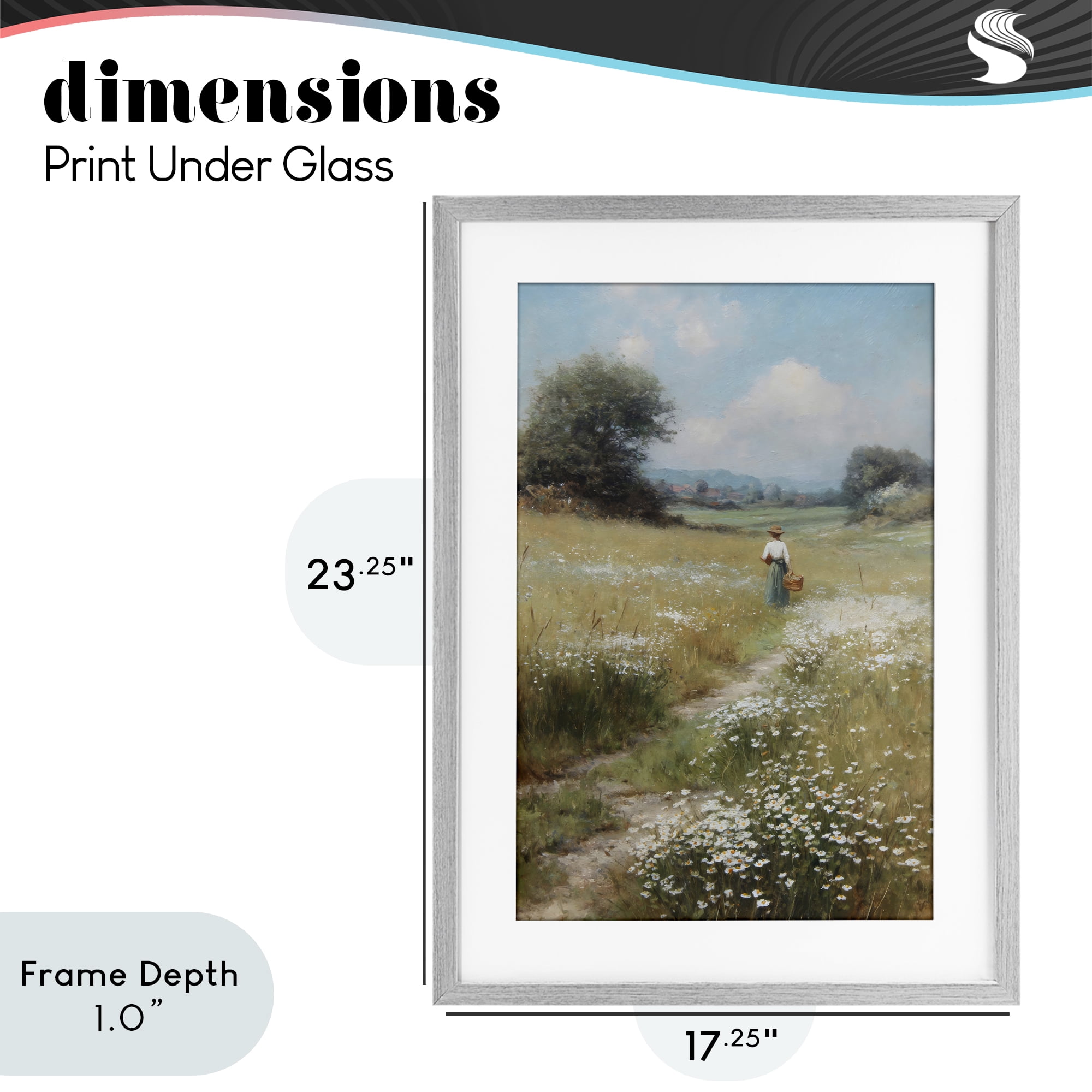 Stupell Industries Flower Gazing in Summer Meadow Gray Framed Print Under Glass, design by Petal Prints Design
