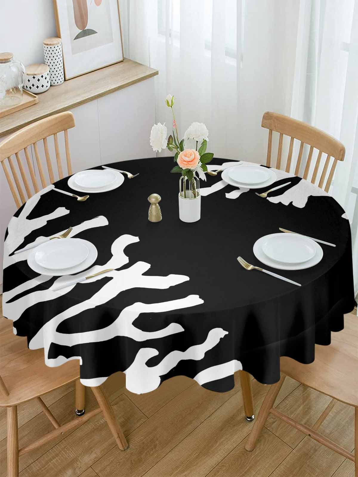 Round Tablecloth Nautical Coastal Waterproof Oil Proof Polyester Table Cloth Cover Decor for Home Dining Outdoor,Patio,Parties, 60" Dia. Ocean Coral Print Black White