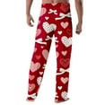thumbnail image 4 of Men's Romantic Fashion Heart Print Pajama Pants, Drawstring Elastic Waist Lounge Trousers for Valentine's Day Gift and Home,Red,S, 4 of 5