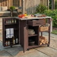 thumbnail image 3 of Harper & Bright Designs Outdoor Kitchen Island with Wheels, Patio Kitchen Cart with Stainless Steel Top, Portable Prep Station with Storage Drawer and Towel and Spice Racks for Garden, Dark Brown, 3 of 19