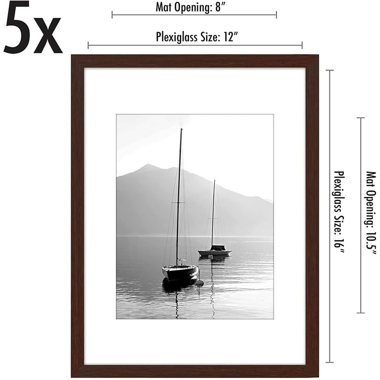 Americanflat 8x10 Picture Frame in Mahogany - Displays 5x7 With Mat and 8x10  Without Mat - Set of 5 Frames - Sawtooth Hanging Hardware and Easel Stand  Included For Horizontal and Vertical Display 