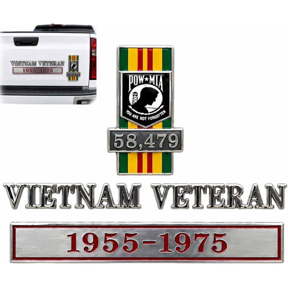 Vietnam Veteran Memorial Car Emblem, 1955-1975 3D Metal Adhesive Badge, Patriotic Veteran Vehicle Decal for Car Truck SUV Tailgate Fender Bumper, 1 PC