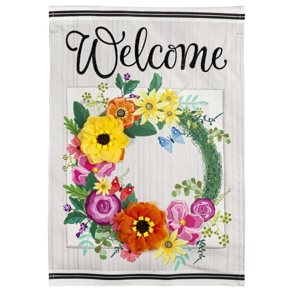 Floral Wreath Spring Garden Flag 2 Sided Welcome