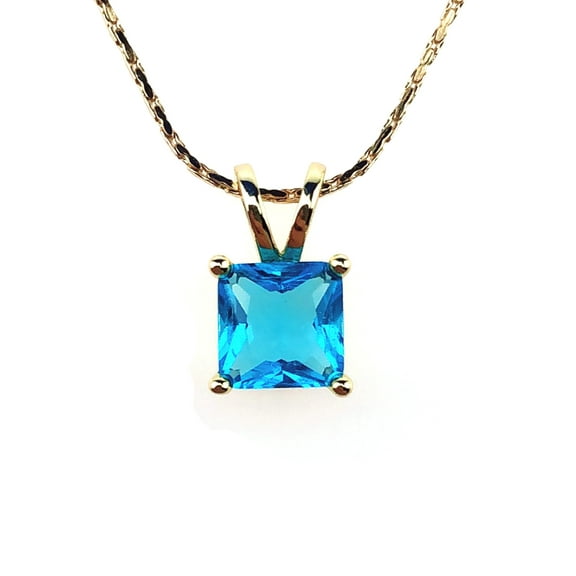 18K Yellow Gold 4 Ct Aquamarine Princess Plated 18 inch Necklace by Paris Jewelry