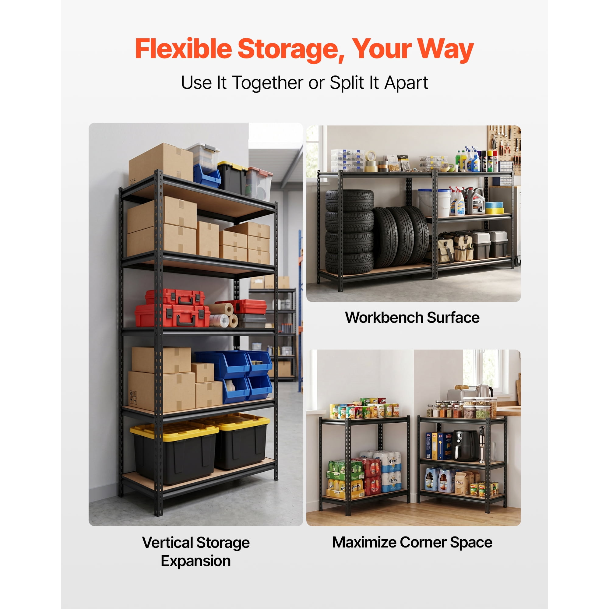 KFFKFF 5-Tier Adjustable Storage Shelves, 2000 lbs Capacity, Heavy-Duty Metal Utility Rack for Garage, Warehouse, Basement, or Kitchen, 36.34" W x 18.07" D x 71.38" H