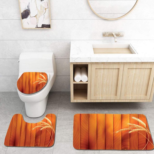 Juego de alfombras de baño ABPHQTO 3 piezas espigas de trigo en tablones de madera