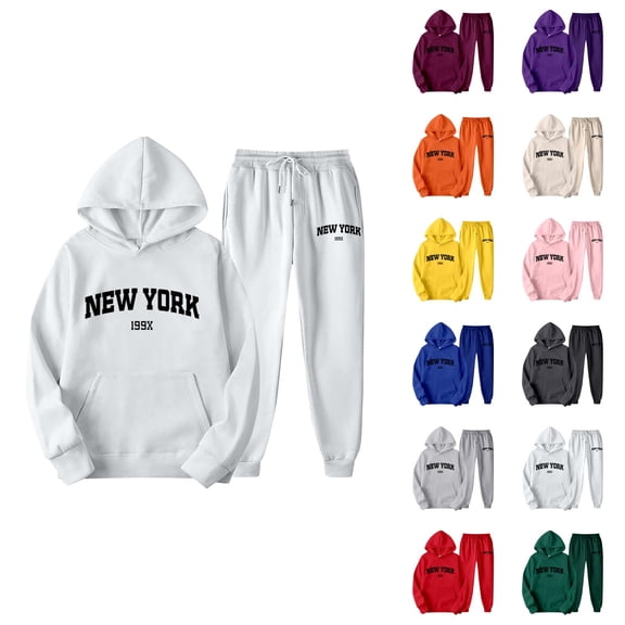 New York Sweatsuits Women 2 Piece Outfit 2026 Trendy Hoodie and Joggers Sweatpants Matching Set