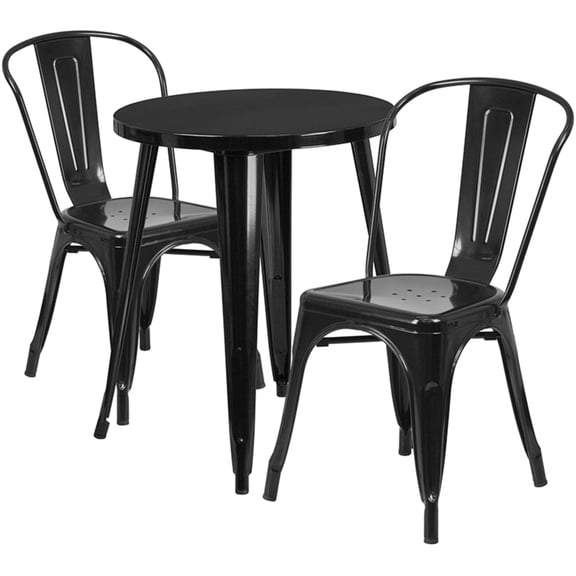 Bowery Hill 3 Piece Round Steel Metal Indoor/Outdoor Dining Set in Red