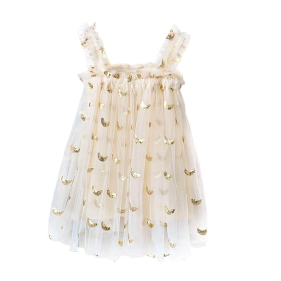 Staki Teen Girls Sleeveless Tank Dress Baby Girls Layered Fly Sleeve Tutu Dress Casual Party Tulle Tunic Dresses(Beige,12-18 Months)