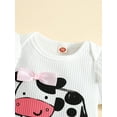thumbnail image 4 of Gureui Kids Baby Girls Summer Outfit Sets White Short Sleeve Ruffle Romper + Cow Print Pants with Bowknot Decor 2Pcs Clothes Set, 4 of 9