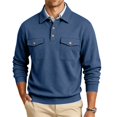 thumbnail image 2 of JULMCOMO Polo Shirts for Men Button Collared Casual Workwear Style Long Sleeve Shirts Regular Fit Work Tops with Chest Pockets Blue 3XL, 2 of 7